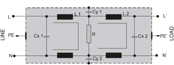 Пример схемы работы однофазного линейного фильтра CNW 542